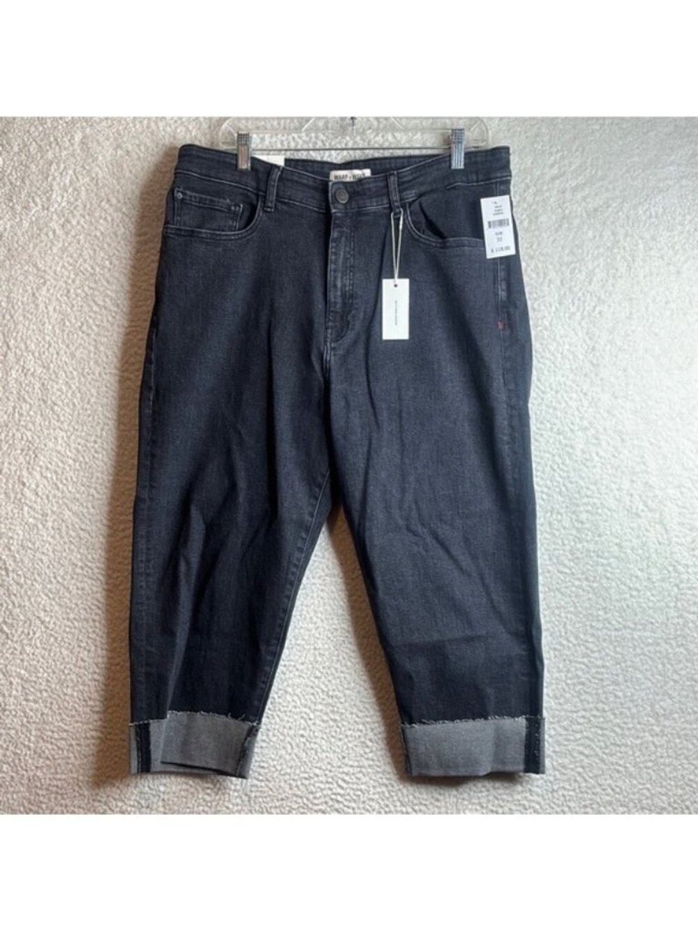 NWT Warp + Weft Womens Black Dublin Denim Relaxed Straight Ankle Jeans 32x22